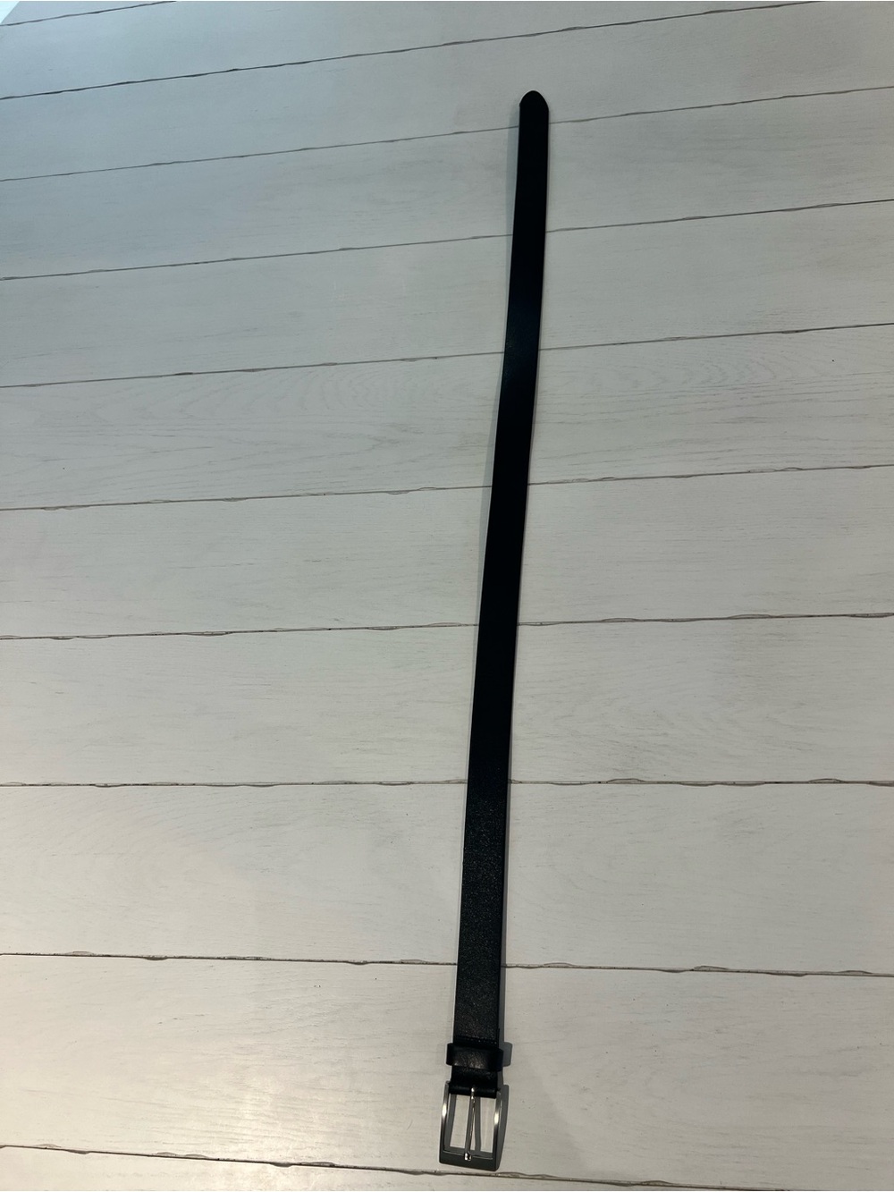 Classic Slim Black Leather Belt with Silver Buckle